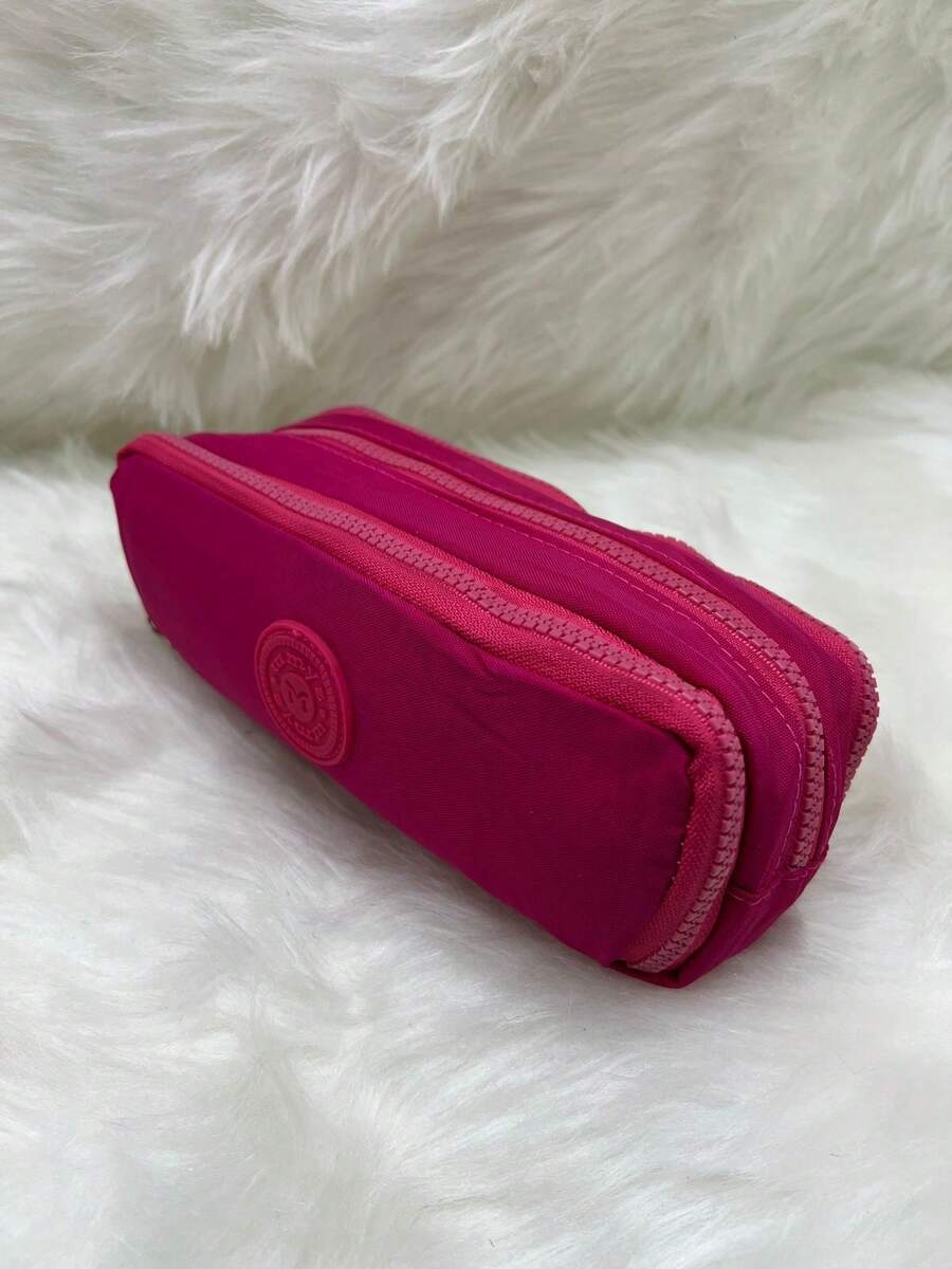 School Pencil Case With 3 Dividers And Elastic For Pencils And Pens - 粉色 - 查看 1