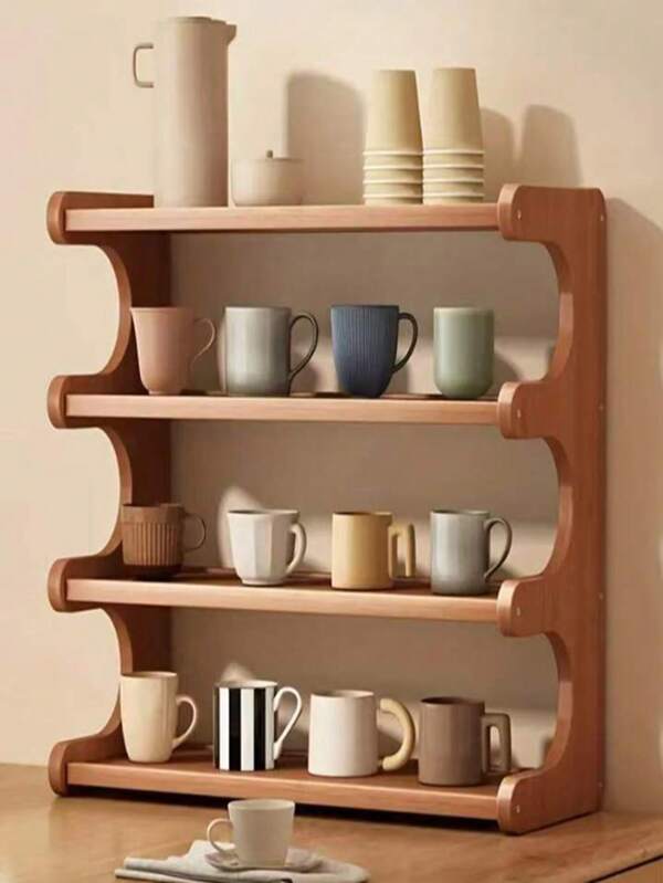 2/3/4 Tier Desktop Rack With Thickened Bamboo Wood Dividers Is Perfect For Storing And Organizing Spices, Snacks, Coffee Mugs, Books And Other Items In The Kitchen, Den, Living Room, Storage Shelves
