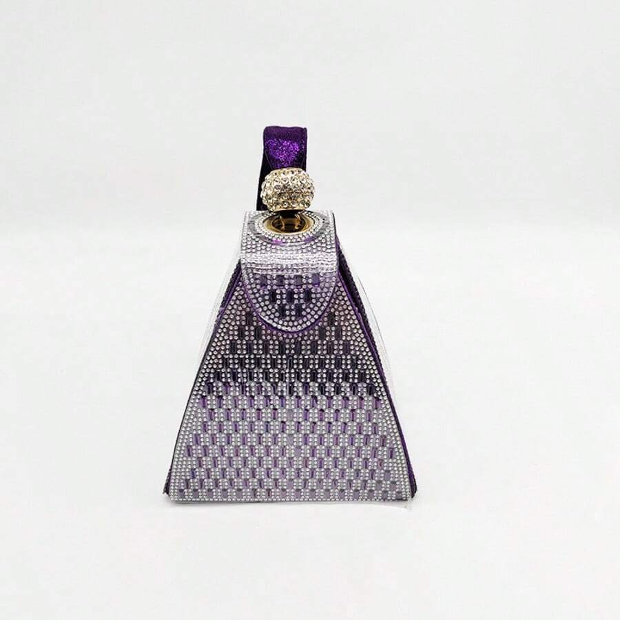 Fashionable And All-Matching Triangular Small Bag With Diamond-Encrusted Handbag Dinner Bag For Ladies And Ladies With Diamond-Encrusted Spherical Decoration Suitable For Parties And Parties. No Mobile Phones - Purple - View 1