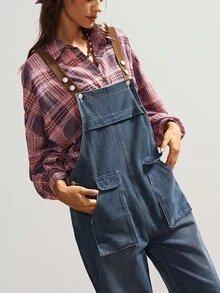 Bohemela Big Pocket Washed Denim Suspender Jumpsuit - Blue - View 5