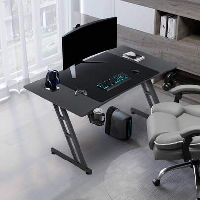 Gaming Desk, 120 * 60 Cm Carbon-Fiber Computer Desk With Headphone Hook & Cup Holder, Z-Shape Frame, Ergonomic Design (No LED)