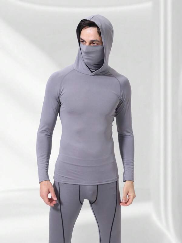 Men's Athletic Slim Fit Balaclava Hoodie, Men Long Sleeve Running, Fitness, Outdoor Casual Top