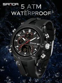 SANDA. SANDA 6279 男士石英电子表，大表盘，日历，夜光，防水，户外运动数字手表 - 黑色 - 查看 2
