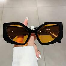 1 Piece New Women's Polygonal Fashion Glasses Colorful Design Versatile Unisex Decorative Glasses - Đen và xám - Xem 4