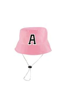 1顶幼儿宝宝A-Z字母图案渔夫帽，可调节抽绳，休闲帽，适合男孩女孩旅行、海滩度假 - 粉色 - 查看 5