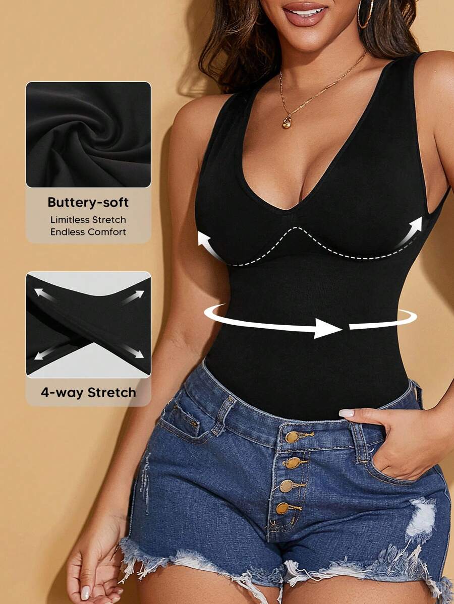 Women's V-Neck Seamless Slimming Sports Camisole - Black - View 1