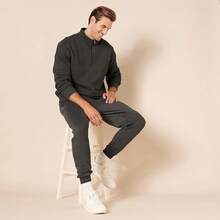 Men's Long-Sleeve Quarter-Zip Pullover Fleece Sweatshirt, Style - 炭灰色石南花 - 查看 8