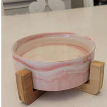 Ceramic Cat Dog Bowl Dish With Wood Stand No Spill Pet Food Water Feeder Cats Small Dogs