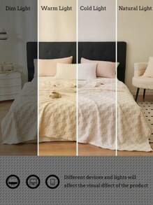 1 件象牙色华夫格毛绒柔软舒适毛毯，适合卧室和客房 - 奶油白 - 查看 9