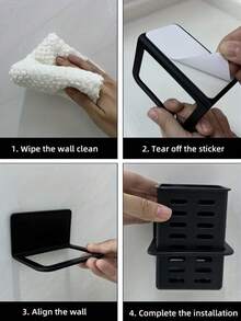 1pc/2PCS/3PCS Black And White Resin Non-Perforated Wall-Mounted Storage Rack, Plastic Drain Organizer, Suitable For Kitchen , Home Organizing Hanging Rack, Halloween, Christmas, Back-To-School Season, Saudi National Day, Daily Gifts, Good Home Accessories