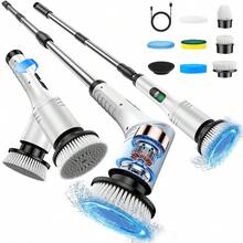 3/7/9 piezas Cepillo de limpieza eléctrico con pantalla digital - Inalámbrico, Limpiador de piso giratorio a 360°, con 9/7/3 cabezales intercambiables, mango telescópico ajustable, carga USB-C para baño, cocina, inodoro y coche - Blanco - Ver 13