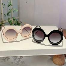 2024 New Women's Large Size Round Frame Fashion Glasses Fashion Gradient Lens Design Glasses  Semi-Transparent Decorative Glasses - Đen-Xám - Xem 5