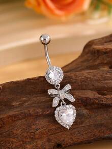 1pc 18K Gold Plated Stainless Steel Bowknot Heart Shaped Navel Belly Button Ring Pendant, Sexy Daily Wear Jewelry For Women - Butterfly Heart Circle - View 13