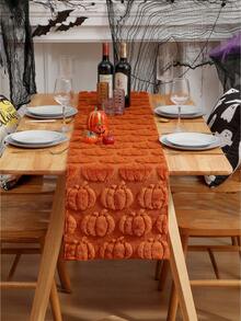 1pc Halloween Restaurant Decor Embroidered 3D Table Runner Tablecloth Decoration, Suitable For Kitchen, Home Dining Table, Holiday Party - Caramel - View 3