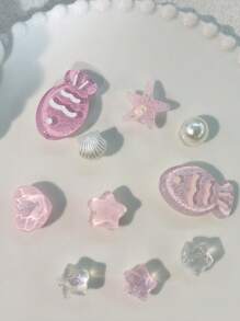 10pcs Cute Resin Pink Fish, Heart, Seashell, Starfish Ocean Elements Shoe Charms, Suitable For Garden Shoes, Sandals, Clogs, Great For Vacation, Gifts