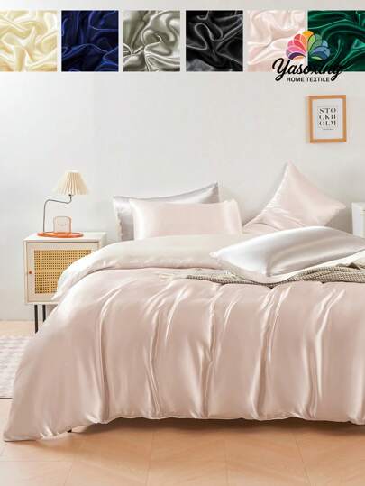 3pcs Premium Pink White Two Tone Reversible Color Silky Satin Duvet Cover Bedding Set, Soft Breatheable Wrink-Free Better For Sleep, Luxury Hotel Style, Gift For Mom Dad Friend, Quilt Comforter Duvet Cover*1 Pillowcase*2 Domitory Bedding Back School Bedding