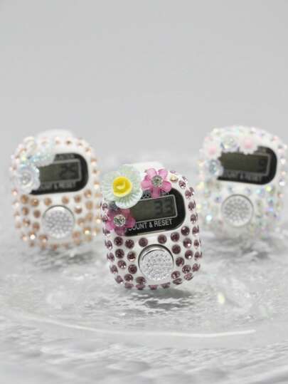 1~3~6~9~12PCS Muslim Prayer Counter Ring - 7 Colors Crystal Dhikr Tasbih Finger Wearable With Bow/Flower/Insect Random Decor