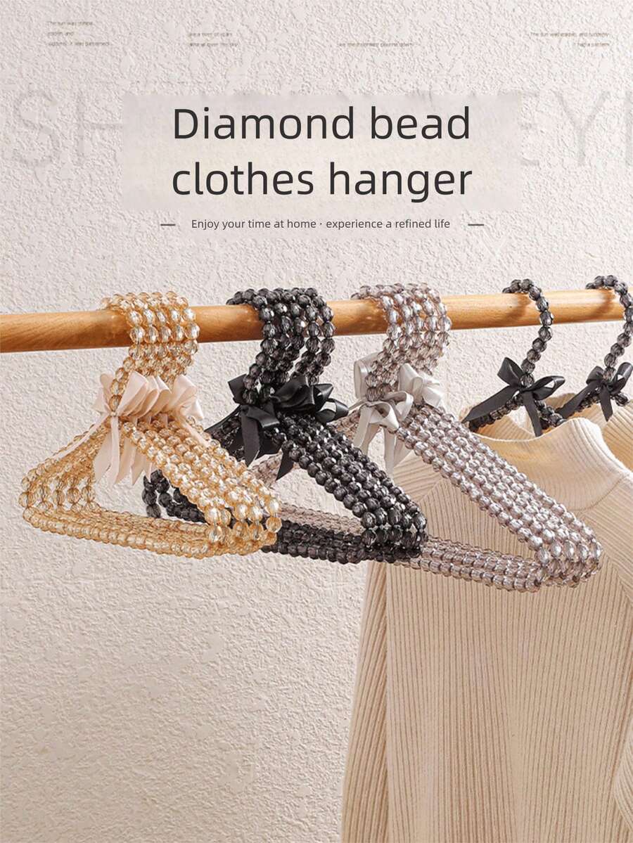1件/10件蝴蝶结钻石珍珠衣架，高端精致收纳衣架，衣柜展示衣架，钻石珍珠塑料防滑无缝衣架，仙女可爱串珠晾衣架，女士连衣裙衣架 - 彩色 - 查看 1