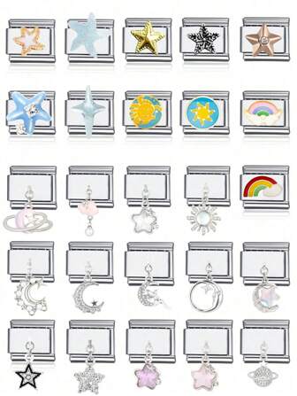 1 件高品质时尚日月星面彩虹翼行星云 DIY 意大利魅力手链不锈钢珠宝制作用品，适合礼物、派对、休闲装配饰