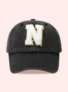 1pc Kids 26 Letters Baseball Cap, Washed Baseball Hat For Boys And Girls, Suitable For Outdoor Activities And Daily Wear, Sun Ion - Gold Label-black Washed Cap - View 52