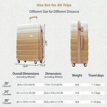 MERAX Luggage Sets New Model ABS Hardshell 3pcs  Luggage Hardside Lightweight Durable Suitcase Sets Spinner Wheels Suitcase With TSA Lock 20''24''28''( Tan) - 譚 - 查看 2