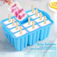 Homemade Popsicle Maker - 12-Cavity Silicone Mold With Lid, 50 Sticks/Bags/Ties + Tools - Foldable, Easy To Use - Ideal For Summer Parties & Gatherings - 藍色 - 查看 5