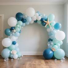 Kituri de baloane pentru petrecere subacvatică, 75 de bucăți - Macarons albe, albastre, albastru intens, baloane cu tematică oceanică, petrecere de ziua de naștere, decorațiuni pentru petrecere, decorațiuni pentru petrecere de vară la malul mării