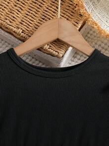 Sukienka dla dziewczynek na wiosnę i jesień, z okrągłym dekoltem, długim rękawem, spódnicą z siateczki i falbanką, wygodna, elegancka i urocza, odpowiednia do codziennego noszenia przez dziewczynki - Czarne - Zobacz 3