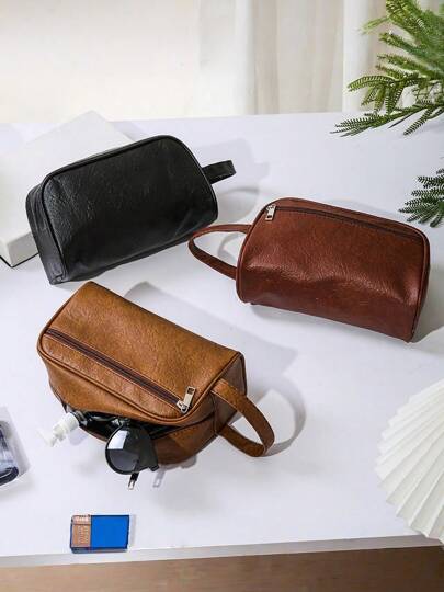 1 pieza Bolsa de aseo de viaje de gran capacidad y alta calidad para hombres, bolsa de cosméticos portátil de negocios casual, bolsa de lavado de gran capacidad y elegante, fácil de llevar