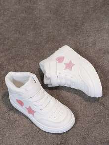 1 Pair Unisex New High-Top Sneakers, Wear-Resistant Anti-Slip Casual Shoes, Fashion Versatile Children Canvas Shoes, Suitable For All Seasons - White - View 9