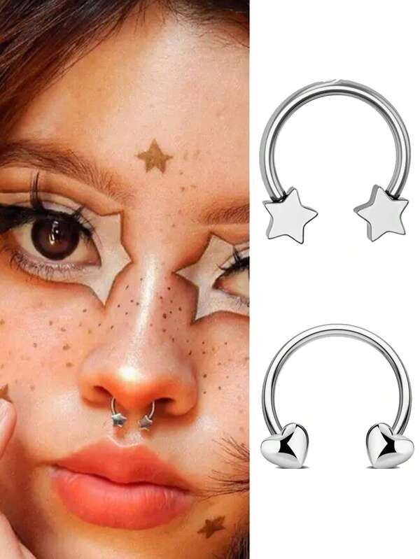 1 Stück 16G Edelstahl Septum Piercing Schmuck mit Stern, Herz und Schmetterling Design Nasenringe für Frauen und Männer Septum Ring 10mm, Valentinstag Geburtstags Geschenk