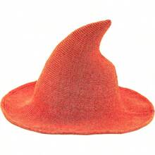 Women Witch Hat Wool Knitted Cap Party Masquerade Cosplay Costume Accessory Daily - Orange - 查看 1