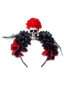 1pc Halloween Realistic Black & Red Skeleton Flower Headband, Dark Gothic Style Day Of The Dead Party Costume Accessory For Women - Multicolor - View 7