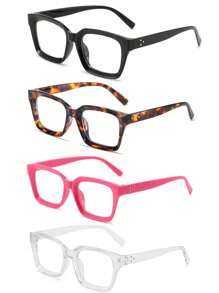 1/3/4 Pairs Unisex Square Large Frame Design Fashionable Clear Lens Glasses, Suitable For Computer, Gaming, TV, Smartphone, Lens Protects Eyes, Accessories For Women