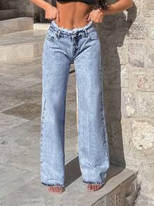 时尚优雅精致口袋纽扣纯色裤子，适合春、夏、秋、冬的休闲日常穿着长裤 - 藍色 - 查看 5