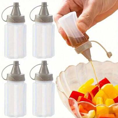 4pcs Mini Squeeze Bottles With Lids - PP Plastic, Portable & Easy To Clean, Suitable For Jams, Honey, Seasonings - Essential For Kitchen & Picnics, Funny Design Plastic Condiment Bottles,School Supplies