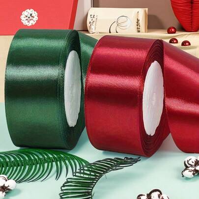 2 piezas Conjunto de cintas navideñas, burdeos y verde oscuro, materiales para hacer flores de rosa para decoración navideña DIY, decoración de bodas, adecuado para manualidades DIY, envoltura de regalos, decoración de bodas - Cinta de lazo hecha a mano para empaquetado, exhibición y empaquetado de joyería, elaboración de cuentas y joyería, cinta decorativa para fiestas navideñas, cinta de satén para empaquetar pasteles, cinta decorativa para respaldos de sillas