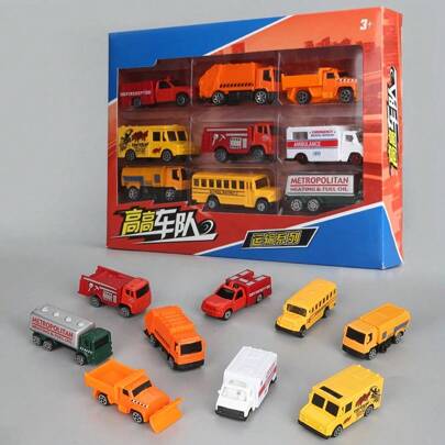 Burago Construction Truck Car Series Die Cast Vehicles 9 Pack, Alloy Engineering Vehicle Toy Set, Simulation Car Model Toys , Digger, Bulldozer, Steamroller, Dump, Mixer, Forklift, Excavator, Tower Crane Toy, Gifts For Kids Boys