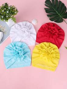 8 colores disponibles Sombrero para niños, tela sólida suave y cálida de punto elástico hecho a mano, sombrero de bebé con flor plisada de degradado giratorio. Suministros para recién nacidos, artículo decorativo lindo, conjunto esencial de sombrero cálido de otoño/invierno para niños