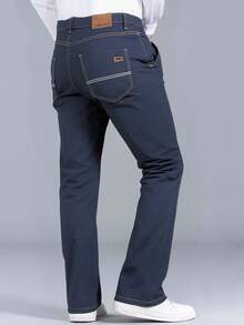 DG XUNLIN MODA 2025Lavar los bolsillos de jeans delgados y rectos de los hombres de ocio empresarial de color negro, gris y sólido con agua, - Negro - Ver 3