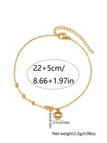 Nooxian 1 件不锈钢串珠心形脚链首饰，日常配饰礼物（无礼盒）