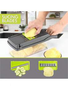 16pcs Vegetable Chopper Multi-Function Slicer Kitchen Tool, Easy To Make Salad With Interchangeable Blades, Party Cooking Gadget