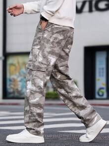 1pc American Casual Brand Camouflage Men's Multi-Pocket Skinny Jeans, Comfortable Washed Denim Pants (No Belt Or Accessories) - Beige - View 9