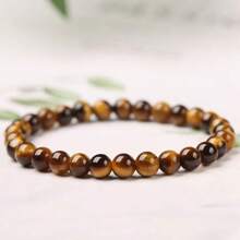 经典天然石珠虎眼石手链 4 号 手工佛手链 男士 瑜伽冥想臂环饰品 - 棕色 - 查看 4
