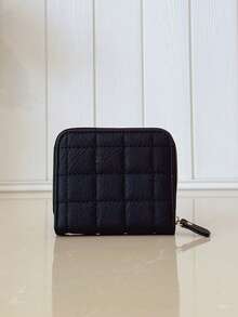 几何拼接迷你钱包卡包，便携式现金袋，适合商务、办公、周年纪念、情侣、男士生日礼物 - 黑色 - 查看 2