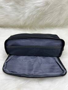School Pencil Case With 3 Dividers And Elastic For Pencils And Pens - 黑色 - 查看 2