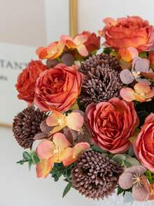 1PC/3PCS/80PCS Artificial Flowers Silk Hydrangea Bouquets Fake Tea Roses Artificial Plants For Autumn Decor, Wedding Vase For Home,Dining Room, Bedroom, Bathroom,Room Decorations, Festival Birthday Party Accessories, Outdoor Garden Decorations ﻿ ﻿ ﻿