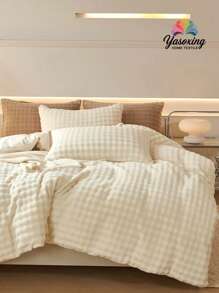 3 件套米色纯色温暖毛绒兔毛般柔软珊瑚绒羽绒被套床上用品套装毛绒蓬松双色柔软透气亲肤被子被套 *1 枕套 *2 带拉链开合特大号双人床宿舍必备床上用品 - 米色 - 查看 1