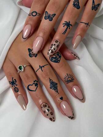 6 件果汁纹身天然植物成分半永久纹身简约纹身贴纸蝴蝶钻石花朵爱太阳和月亮图案假纹身适用于手指、耳朵、肩膀、颈部、锁骨身体临时日常派对节日礼物身体敷料 1-2 周不褪色、不反光防水逼真纹身贴