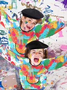 1 szt. Wodoodporny i odporny na plamy fartuch artystyczny z długim rękawem, unisex, dwustronny fartuch malarski dla dzieci i dorosłych z unikalnym abstrakcyjnym nadrukiem, pełna ochrona ramion do akryli, gliny, gotowania, studia ceramiki, przedszkola, niezbędne płótno do noszenia, odporne na zachlapanie (S-XL, do czyszczenia, losowy wzór) - Wielokolorowe - Zobacz 2